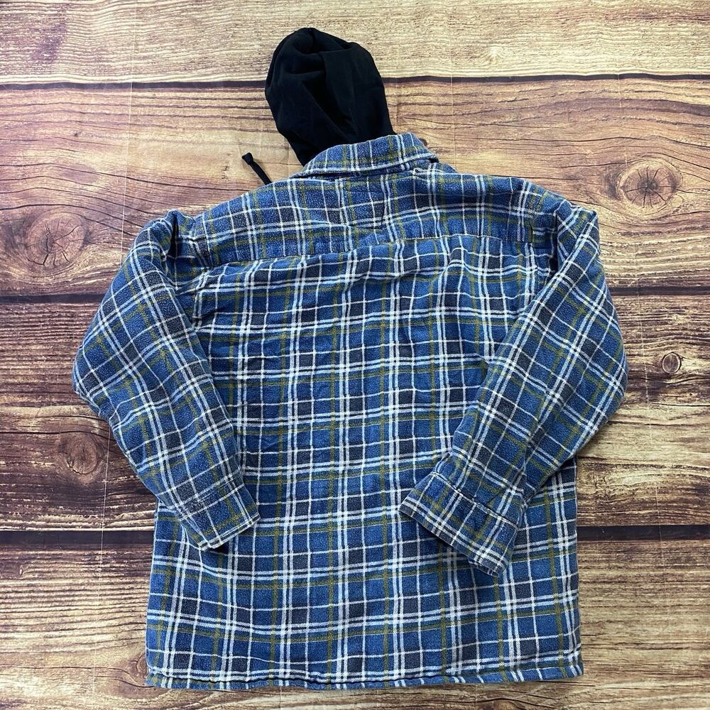 Grit Iron Workwear M Button Up Sherpa Lined Flannel Hooded Jacket Blue - Picture 3 of 8